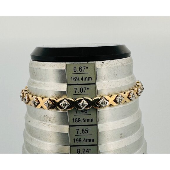 Sterling Silver 925 Gold Tone X Link Tennis Bracelet with White Crystals, 7.5" - Picture 8 of 8